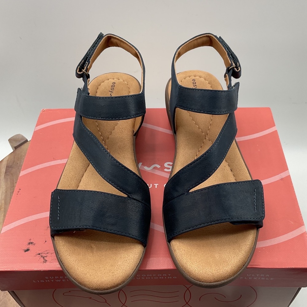Easy Spirit Kimberlyz Navy Blue Wedge Sandals Womens 9M SEKIMBERLYZ Comfort